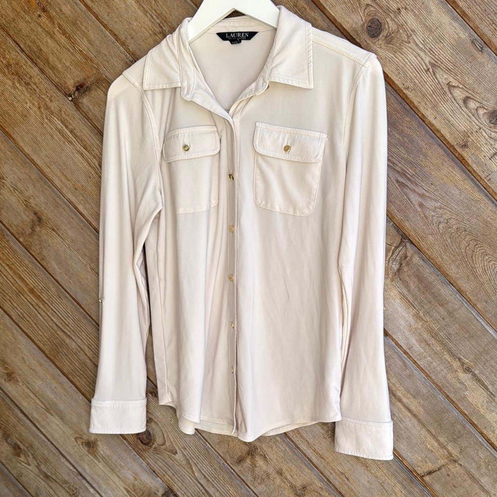 Lauren Ralph Lauren LRL black label white button down long sleeve blouse medium